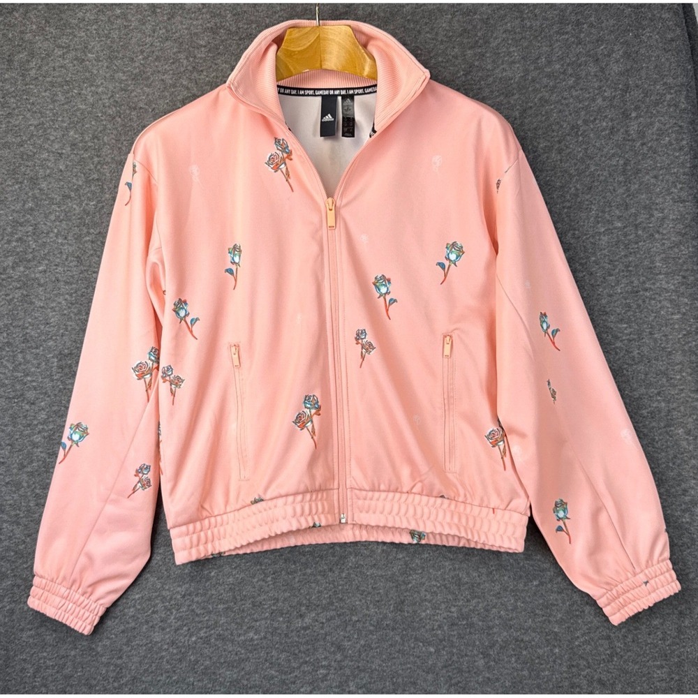 Adidas Rose Embroidered Track Jacket Womens Size S Pink Chic Zip Up Hipster Prep